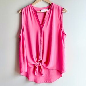 Chicos Size 2 watermelon Pink Sleeveless Tie Front Blouse Top